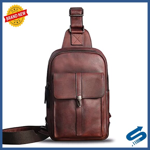 Genuine Leather Crossbody Backpack Daypack Vintage Retro Casual Hiking